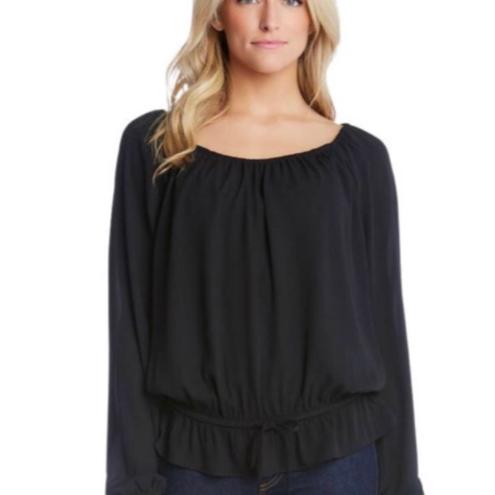 KarenKane Black Ruffle hem Tie Top NWT
